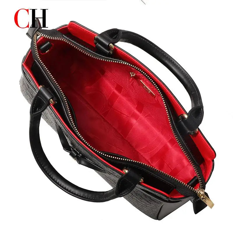 CH Women's Embossed Top Handle Handbag Elegant Bow Detail Shoulder Crossbody Bag Large Capacity Commuter Office Tote Purse