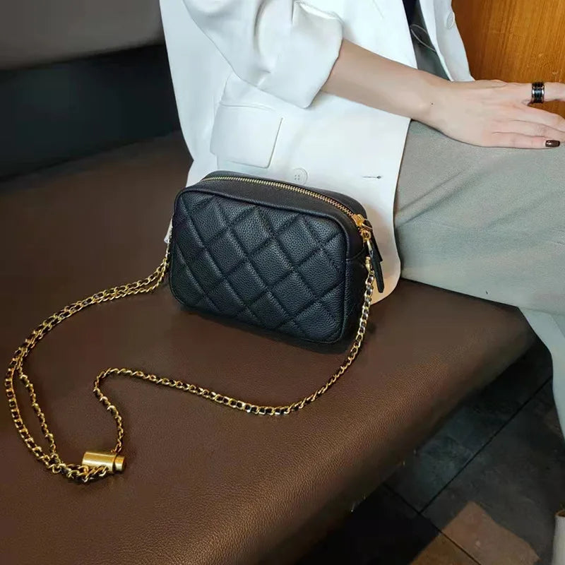 Genuine Grade Leather Women's Fashion Chain Bag Luxury Designer Brand Cowhide Ladies Shoulder Cross Bag Female Samll Square Bag