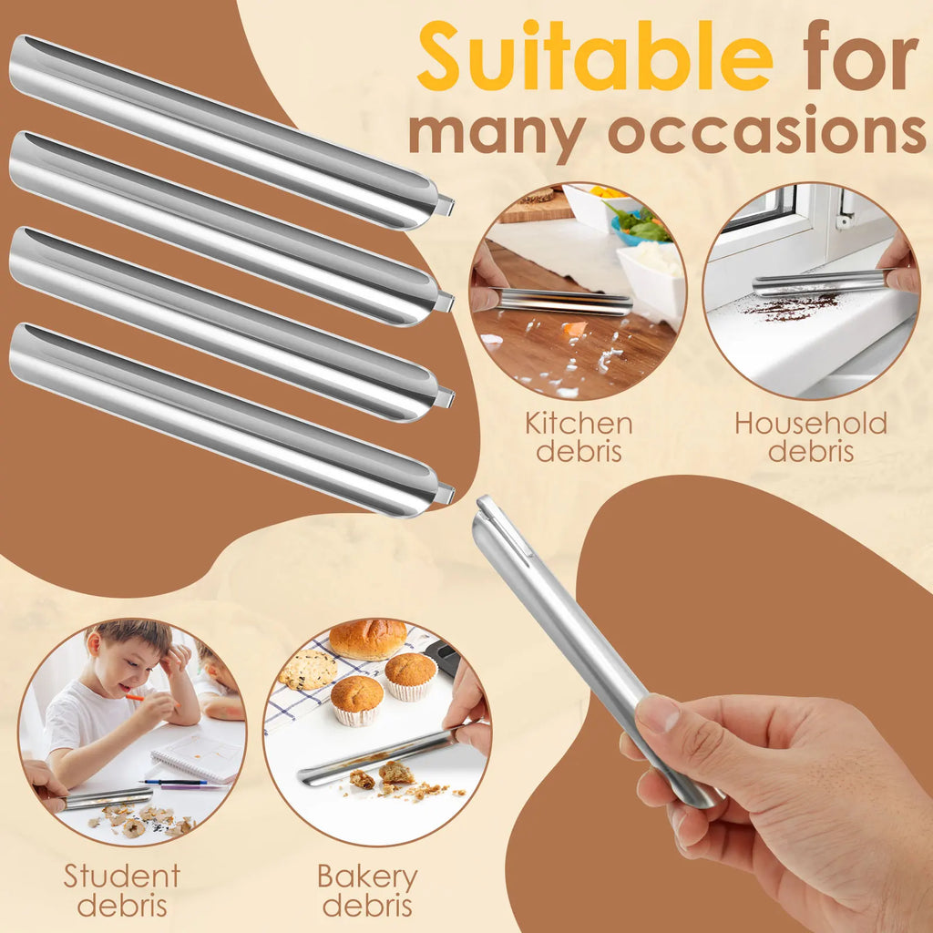 4Pcs Crumb Scrapers Stainless Steel Table Crumb Sweeper Kitchen Countertop Crumbs Collector Cleaner Scraper