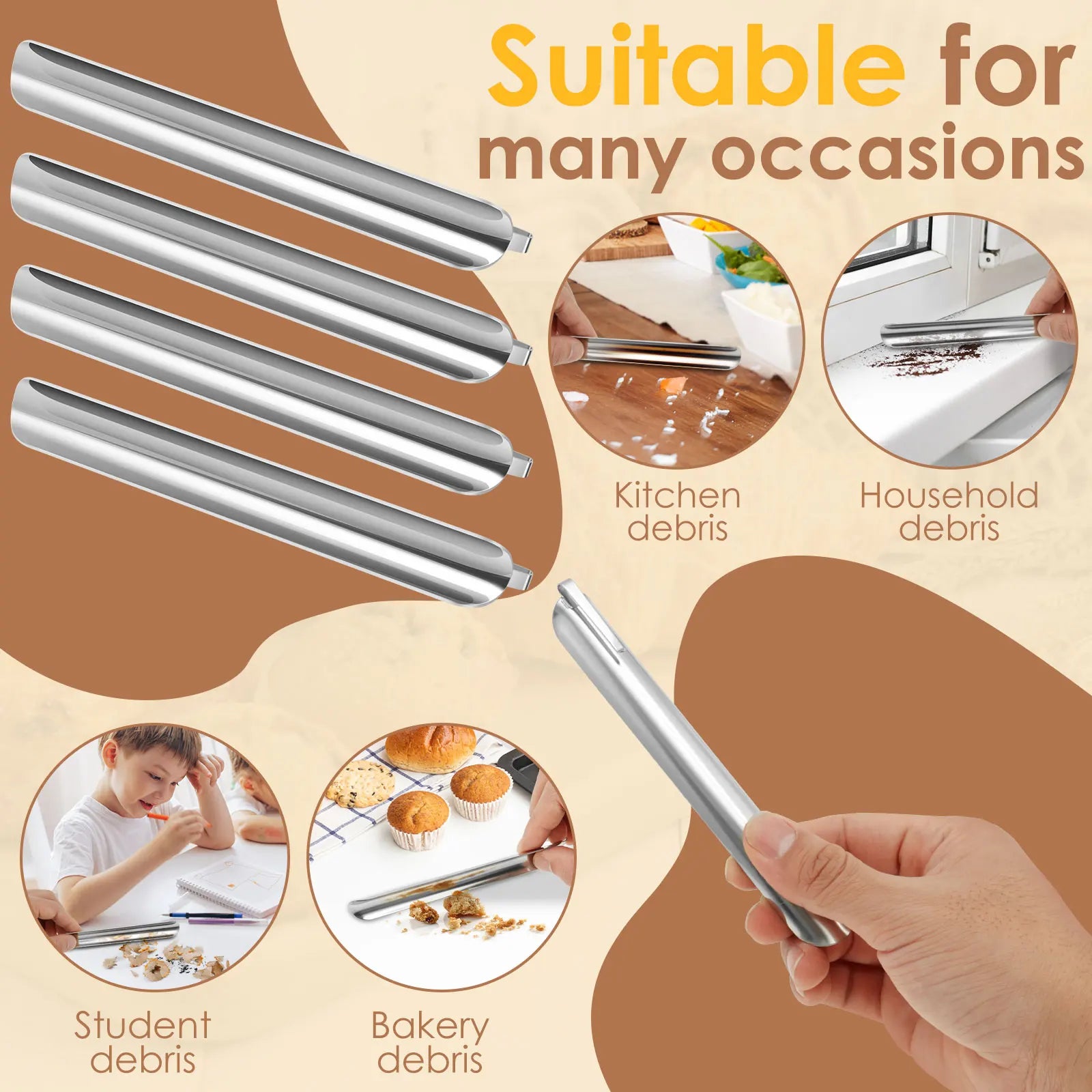 4Pcs Crumb Scrapers Stainless Steel Table Crumb Sweeper Kitchen Countertop Crumbs Collector Cleaner Scraper