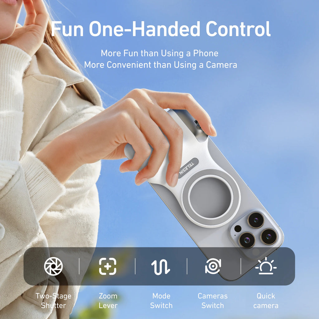 TELESIN Magnetic Phone Camera Shutter Grip and Fill Light Set Shooting Aid Remote Control Handle for Iphone HUAWEI SAMSUNG Phone