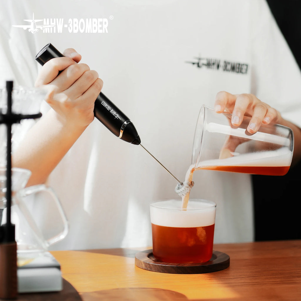 MHW-3BOMEBR Rechargeable Milk Frother Handheld Electric Foam Maker Stainless Steel Whisk Drink Mixer Foamer for Latte/Cappuccino