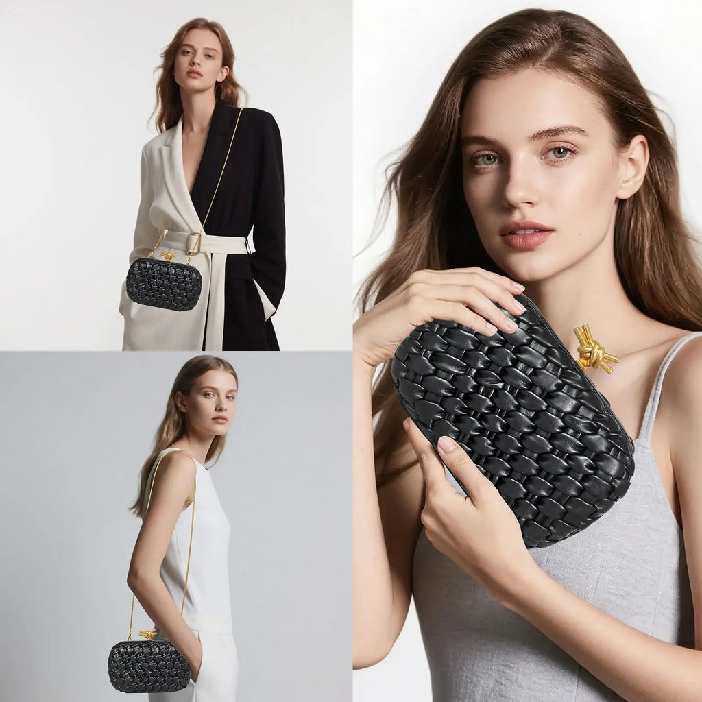 Handwoven Clutch Evening Bag for Women Structured Purse for Wedding Party Date Night Crossbody Bucket Hobo Shoulder Bag Handbag
