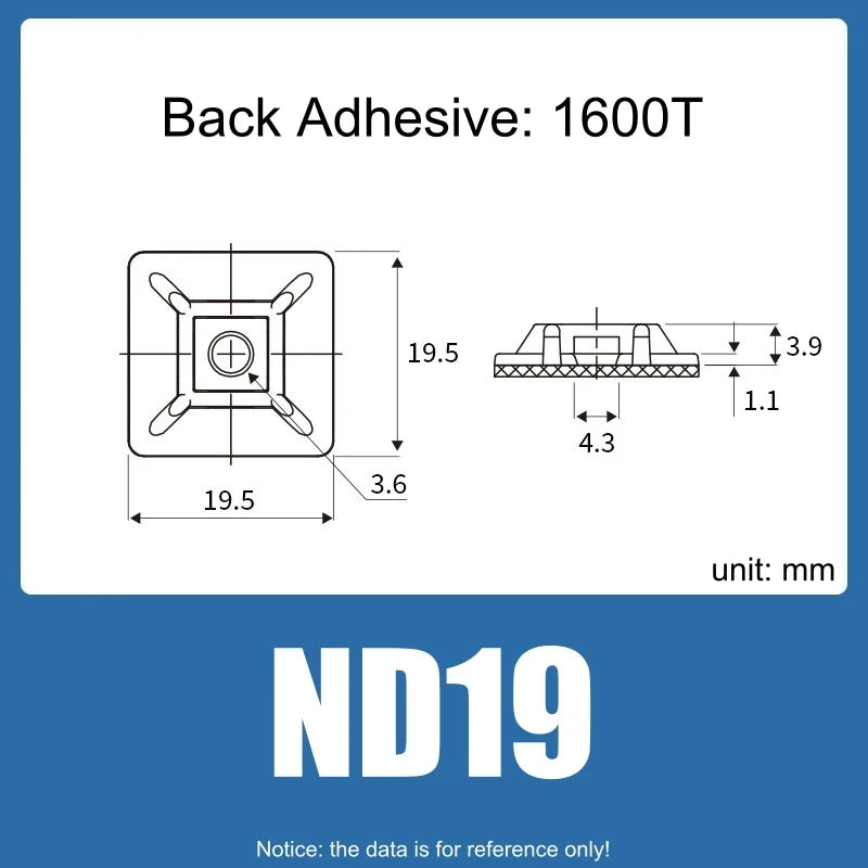 100pcs Self Adhesive Nylon Cable Tie Holder Zip Tie Fixed Seat PA66 Plastic Cable Clips 3M 1600T Strong Adhesive Tie Mount
