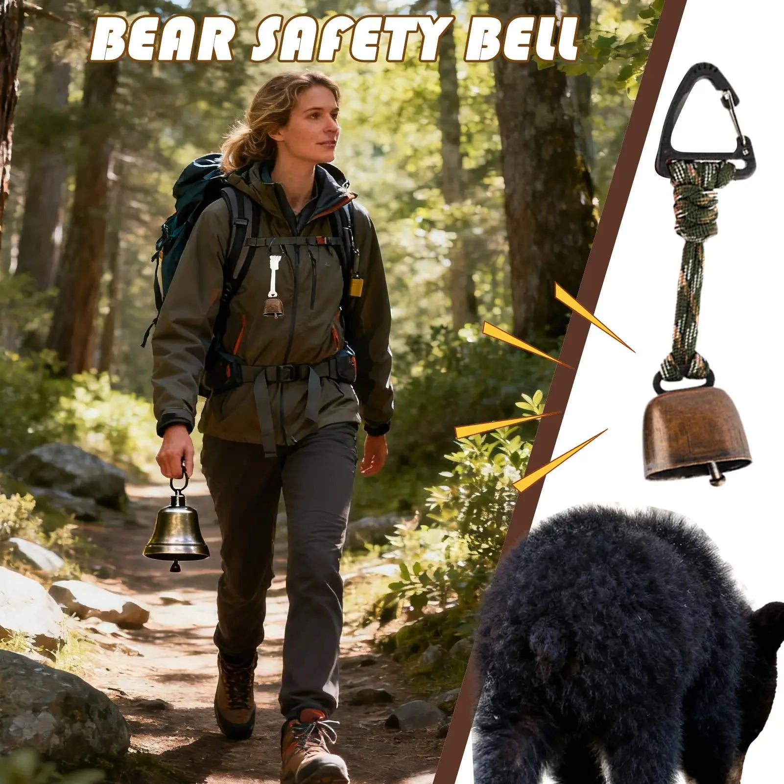 Bear Safety Bell with Carabiner, Anti-Lost Wildlife Alert Hiking Accessories for Outdoor Camping hikking Backpacking