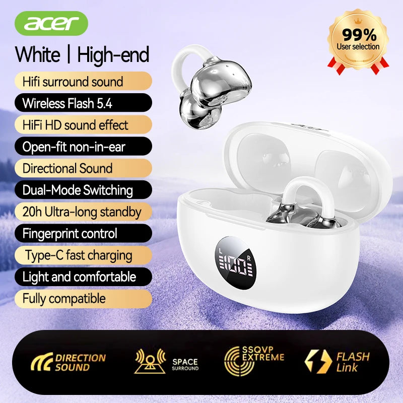 Acer Ohr577 Wireless Bluetooth Headphones with Ear Clip Design, High-Definition Noise Reduction, Open-Style Headphones, Comfortable to Wear, Suitable for Sports, Running, Fitness, Compatible with Mobile Phones, Tablets, and L