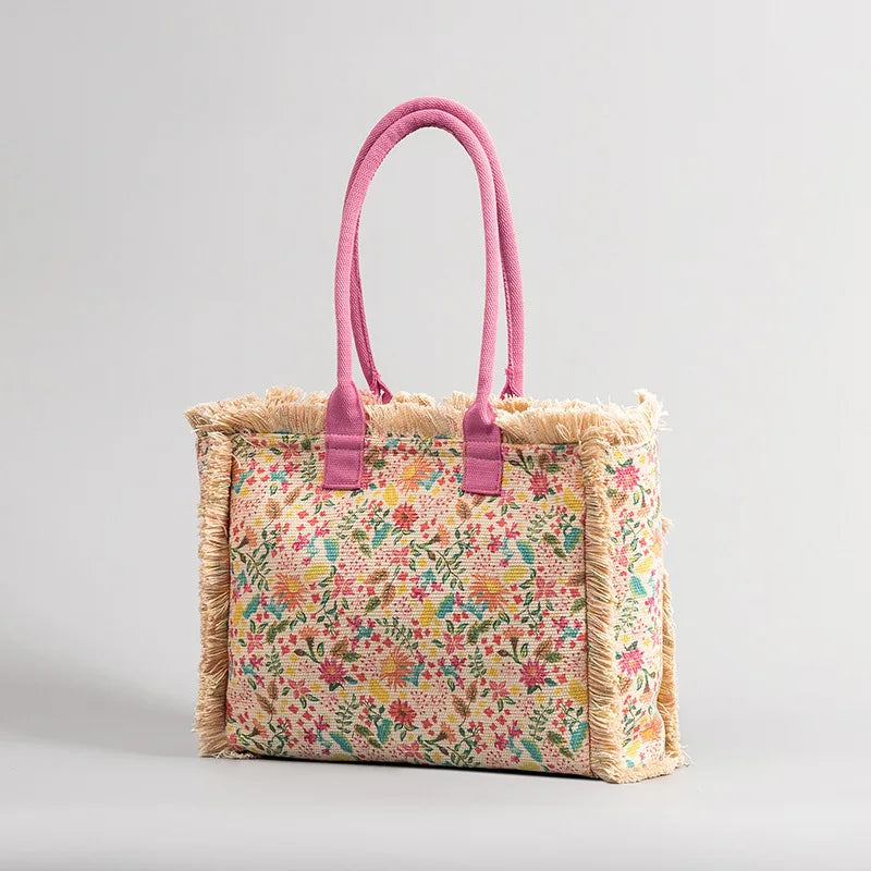 Tote bag Bohemian retro shoulder bag Zipper handbag Large capacity canvas bag Women's summer
