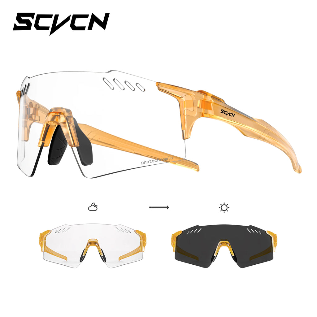 SCVCN Frameless Cycling Glasses UV400 Photochromic Bicycle Riding Eyewear Bike Running Equipment Sports MTB Outdoor Sport Hiking