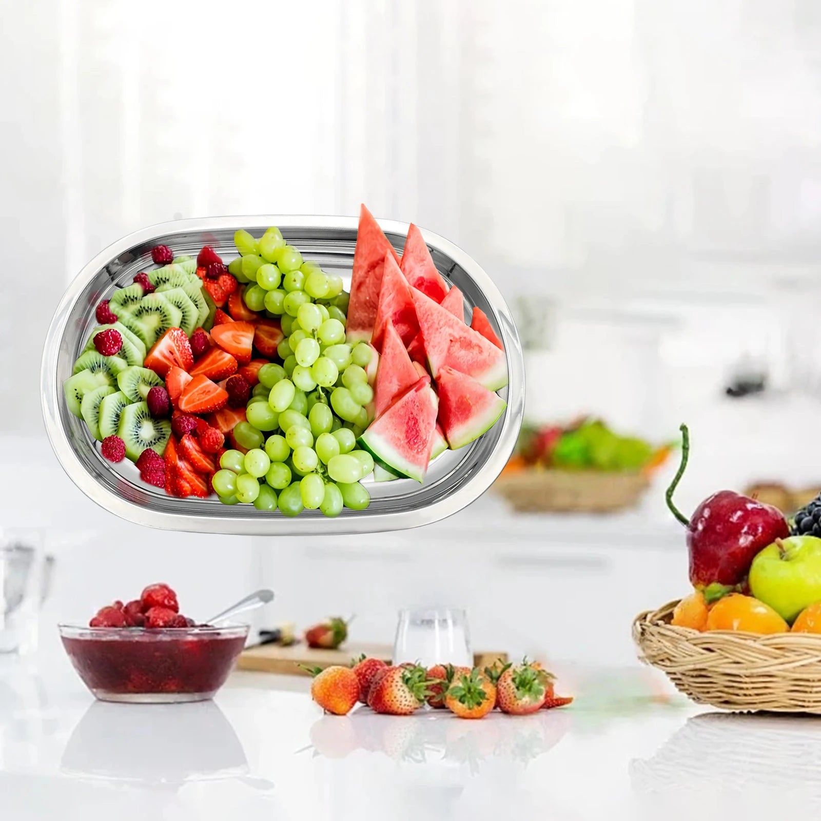 Premium 304 Stainless Steel Steaming Tray for Thermomix TM7, Multifunctional Pan for Sushi, BBQ, Baking and Food Storage