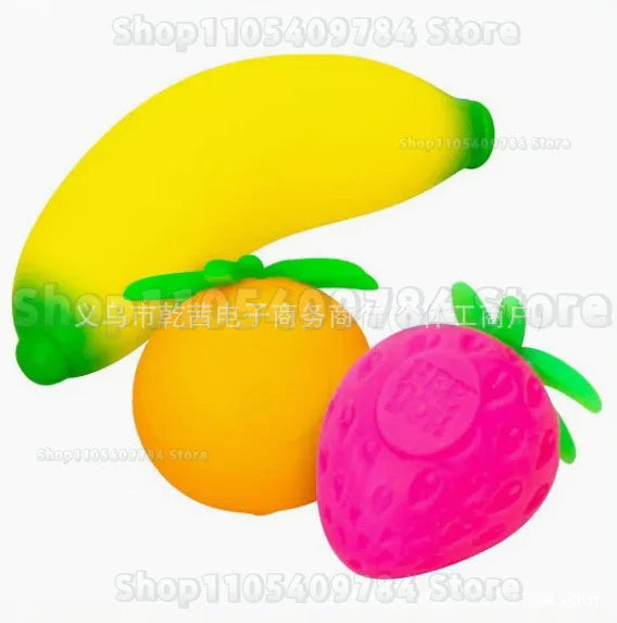 New Groovy Fruit Stress Ball, Strawberry Banana Squeeze Toy, Soft Sensory Fidget Toy for Kids Adults, Anxiety Relief Gift