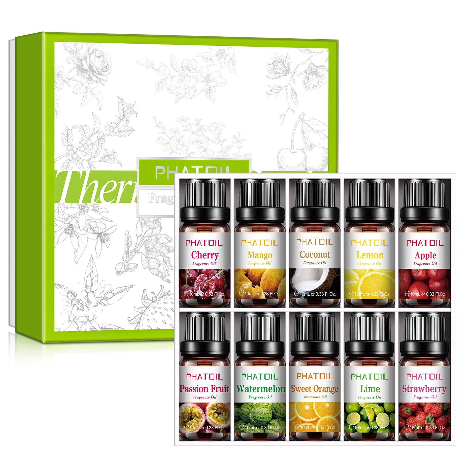 PHATOIL 1/2/6/10pcs 10ml Fruity Fragrance Oil For Aromatherapy Cherry Apple Strawberry Mango Coconut Lemon Fragrance Aroma Oils