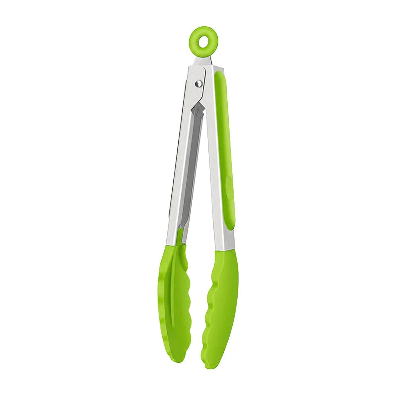 8 Inch Silicone Kitchen Tongs Heat Resistant BPA-Free Stainless Steel BBQ Grill Food Tongs Anti-Slip Cooking Clip for Steak