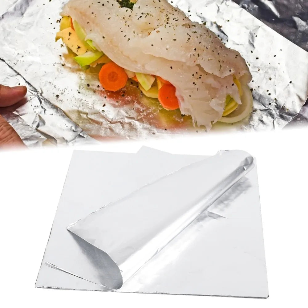 100PACK Food Grade Aluminum Foil Sheets Thick Silver Tin Foil Paper Flexible Fold Single-Use Air Fryer Foil BBQ Grilling