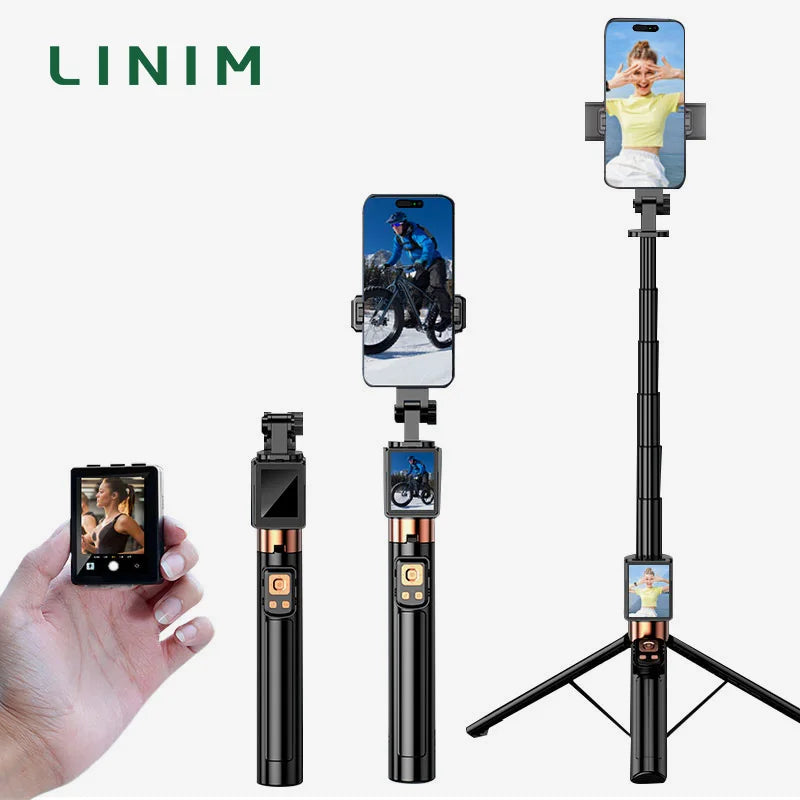 CL10 Selfie Stick Tripod Stand with Small Screen Casting Selfie Monitor with Remote Control Extendable Tripod for Smartphone