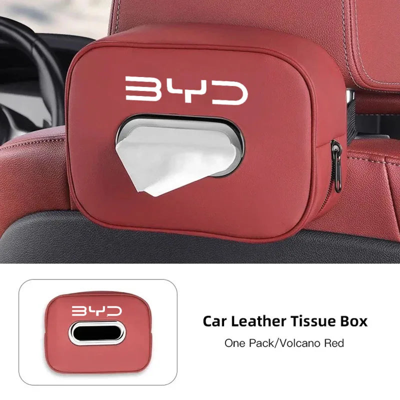 For BYD Car Tissue Box PU Leather Auto Sun Visor Headrest Armrest Tissue Holder Storage Case For Song Plus Han Tang Dolphin Seal