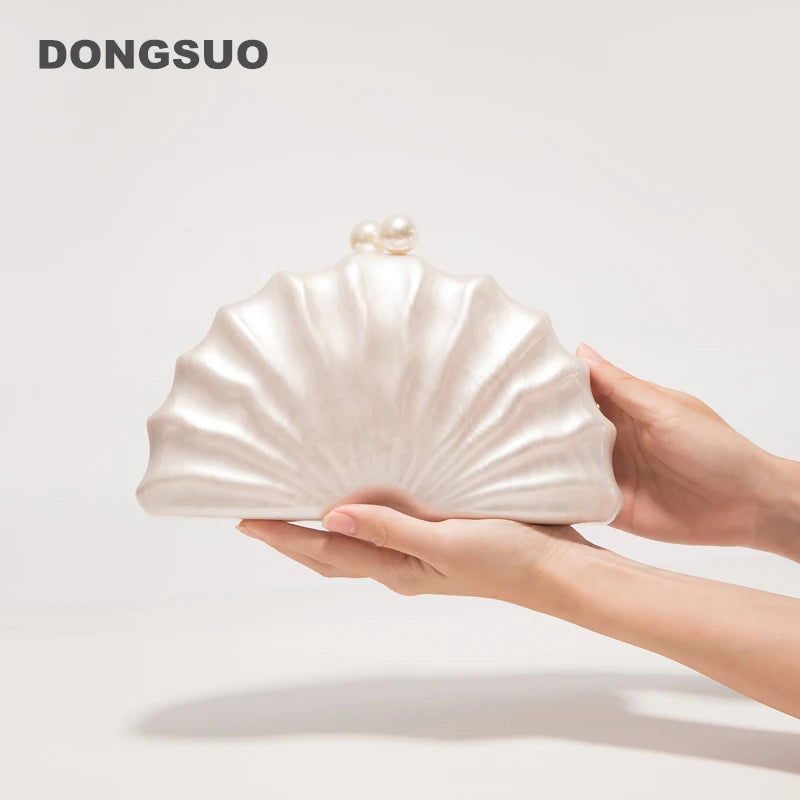 Shell Clutch Bag Acrylic clutch bag women wedding evening party cute ivory pearl color purse handbag summer new 2024