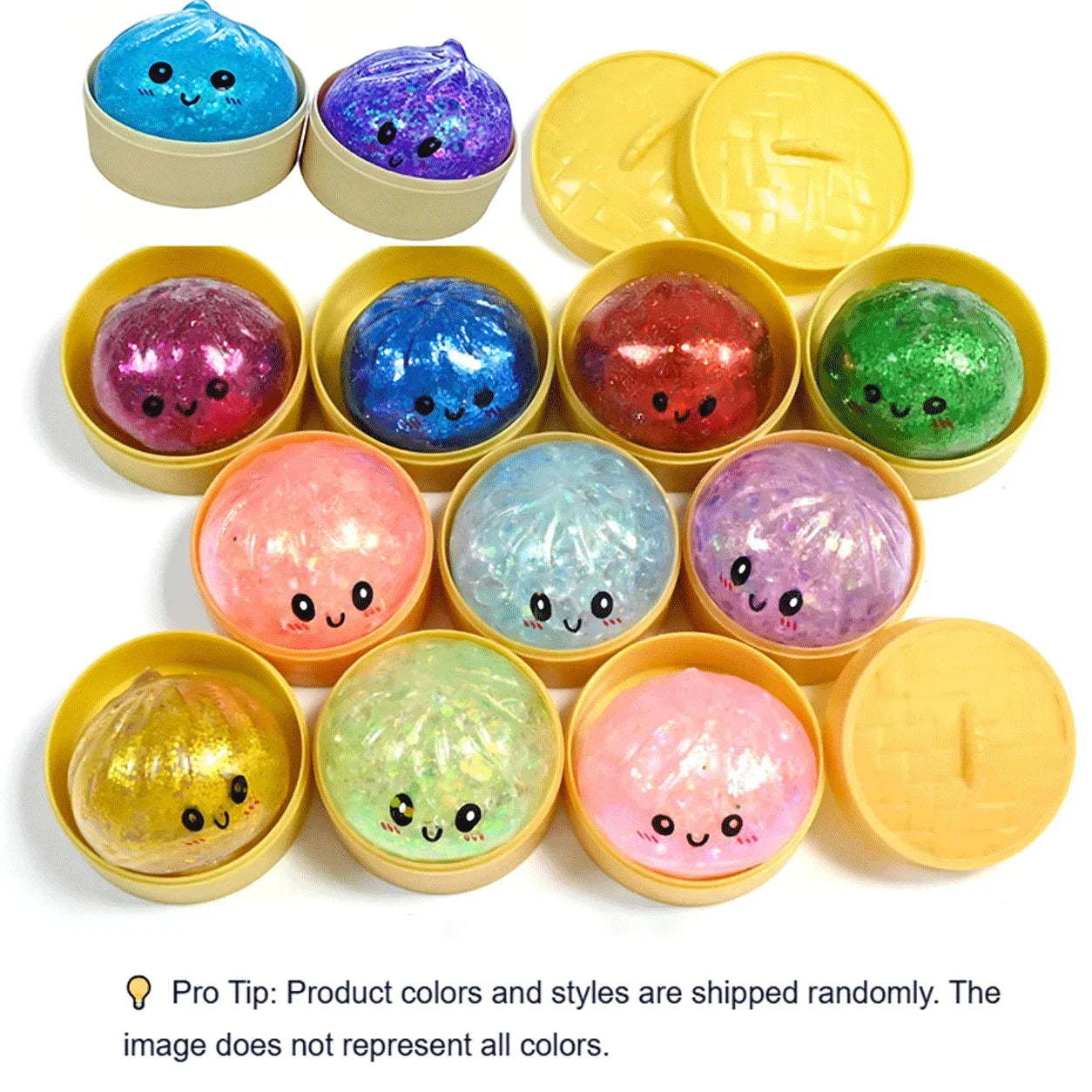 2026 Glitter Glow Dumpling Squishy Stress Balls Colorful Fidget Sensory Toy Stress Relief Stretchy Desk Toy for Kids Adults