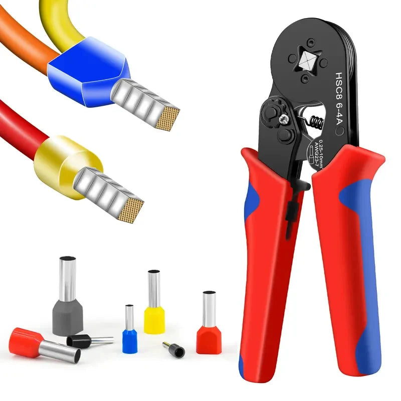 HSC8 6-4A Ferrule Crimper Plier 0.25-10mm² AWG23-7, Self-Adjustable Ratchet Crimping Tool for Wire End Ferrules
