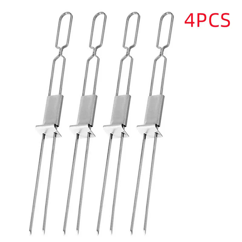 2-6PCS Semi-automatic Barbecue Fork BBQ Tools Outdoor Portable Camping Picnic 2-Head BBQ Fork Equipment Metal Skewers Forks