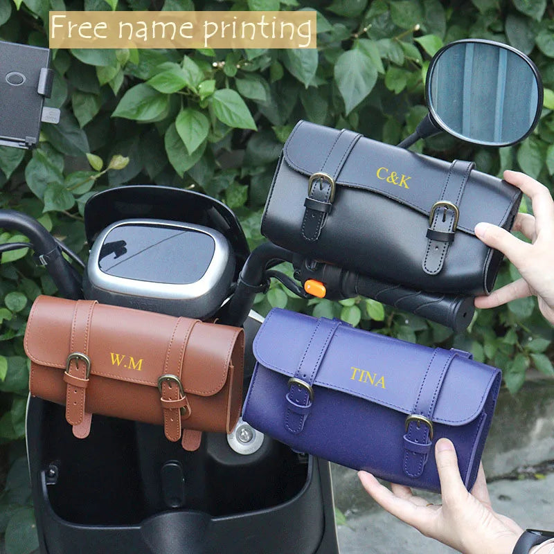 Free name print PU Leather Mountain Front Electric Folding Bike Bag Men and Women Exclusive Outdoor Cycling Bicycle Accessories