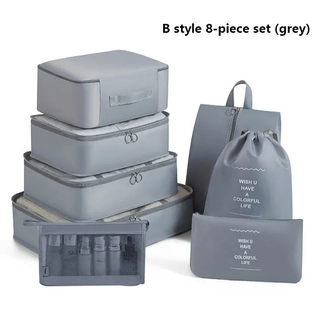 9Pcs Travel Packing Cubes Set Waterproof Luggage Organizer with Drawstring Pouches for Clothes Shoes Cosmetics Underwear - Suitc