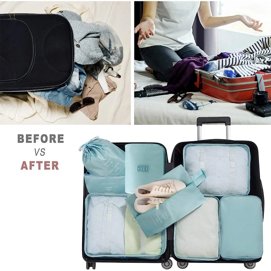 8Pcs/Set Travel Organizer Storage Bags Suitcase Packing Cubes Set Cases Portable Luggage Clothes Shoe Tidy Pouch Folding