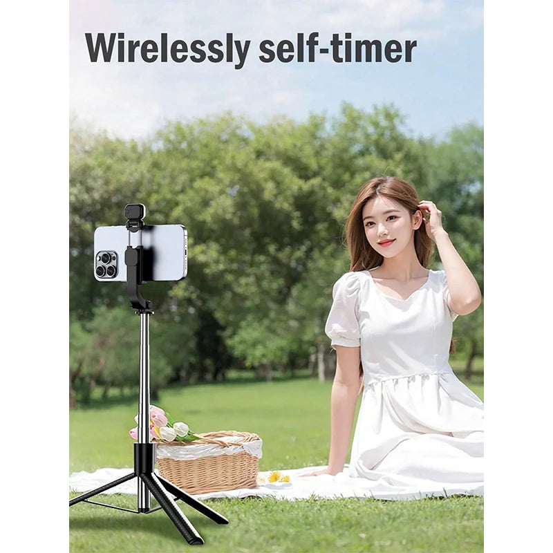67 Inch Selfie Stick with Reinforced Tripod Multifunctional Retractable Portable Phone Tripod with Remote Control Compatible wit