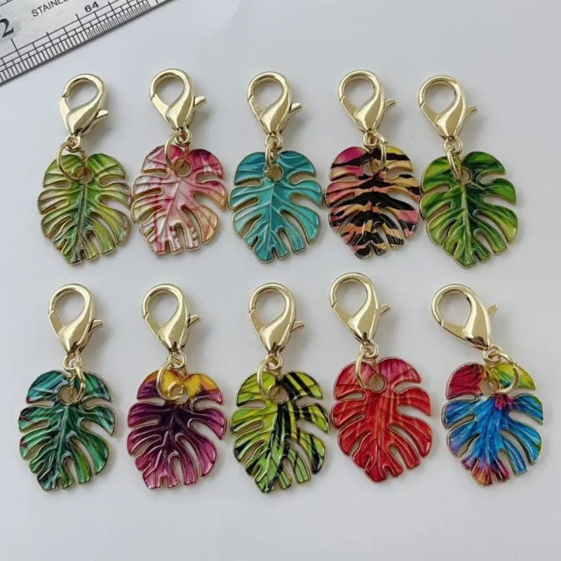10pcs Alloy Drip Oil Colored Leaf Keychain Bohemian Beach Leaf Pendant Pendant