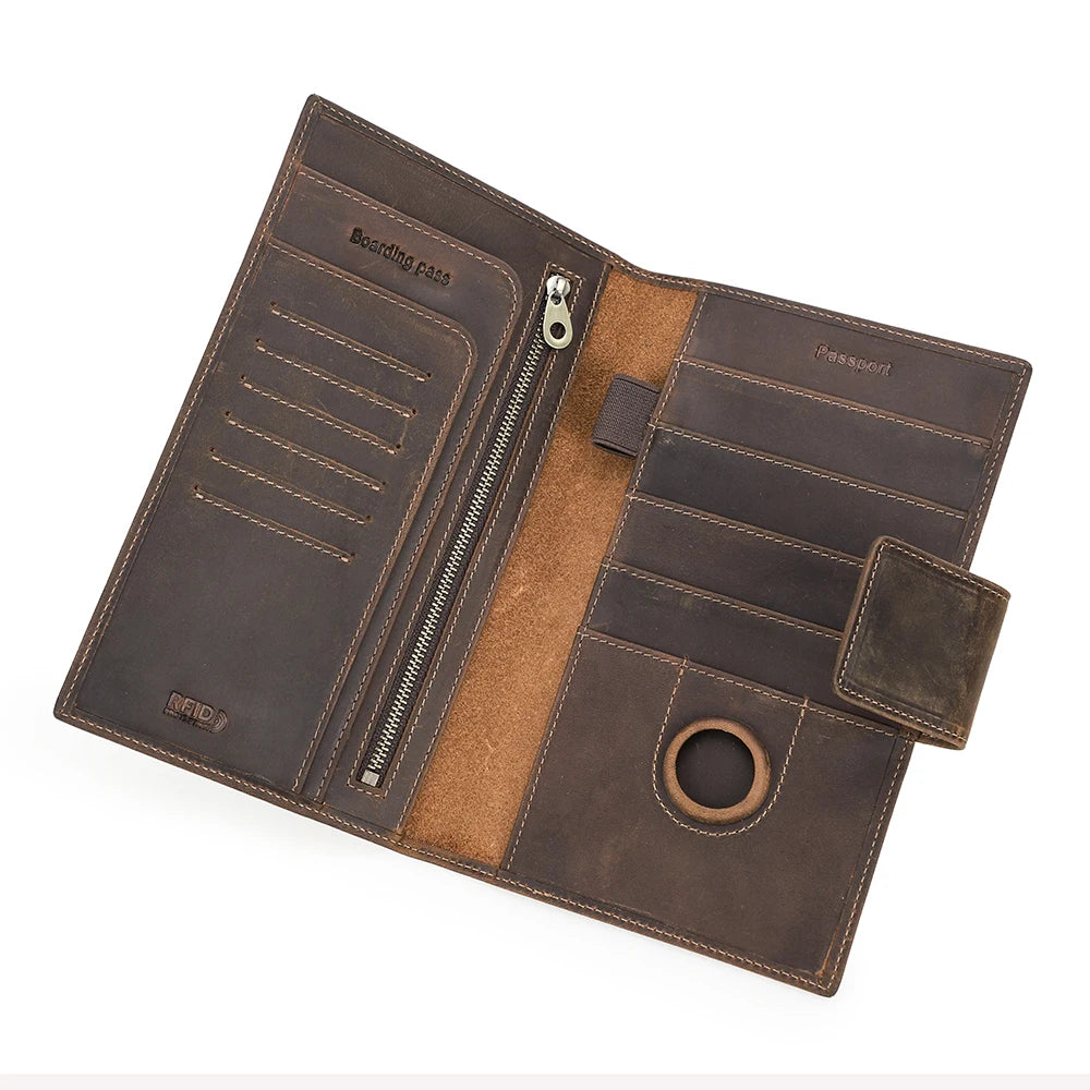 Genuine Leather Family Passport Wallet with Anti-lost Airtag Case Passport Cover For Cards Pen Holder Passport Travel Clutch Bag