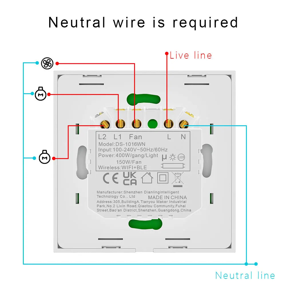 WiFi Smart Switch for Ceiling Fan Light EU Standard Compatible with Alexa/Google Assistant White/Black