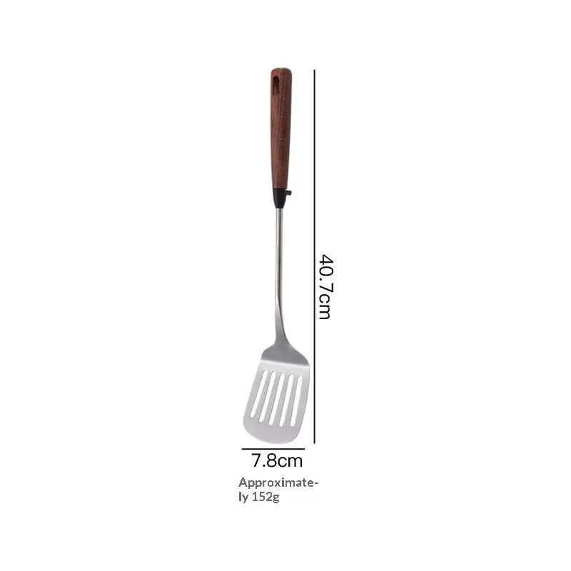 1Pcs Stainless Steel Turner With Wooden Handle Heat-Resistant Long Handle Soup Ladle Spatula Kitchen Cooking Utensils