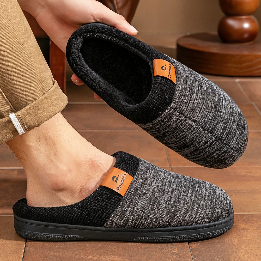 Winter Slippers for Men TPR Non Slip Memory Foam Warm Soft Durable Casual Cushion Patchwork Indoor Shoes