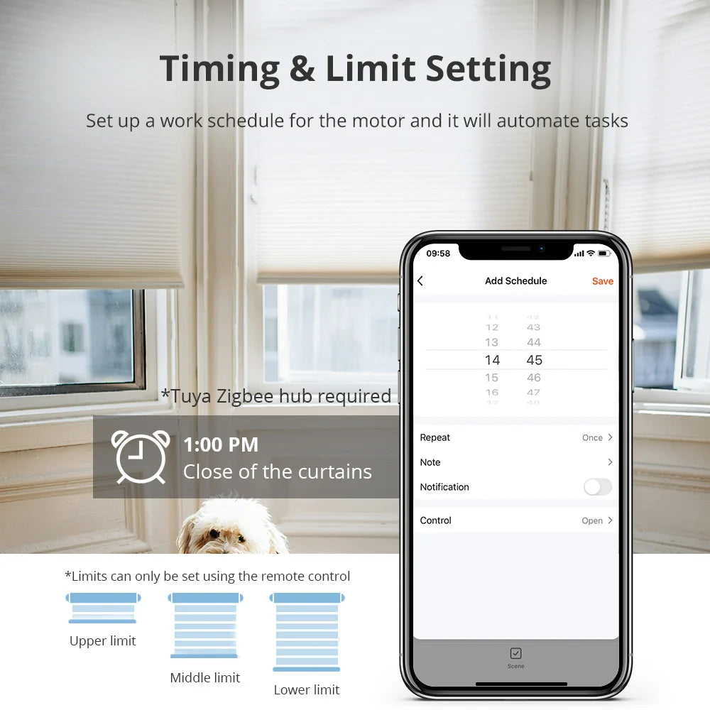Zigbee Smart Electric Blind Motor for Aluminum Roman Shade Honeycomb Curtain Work with Tuya App Alexa Google Home Voice Control