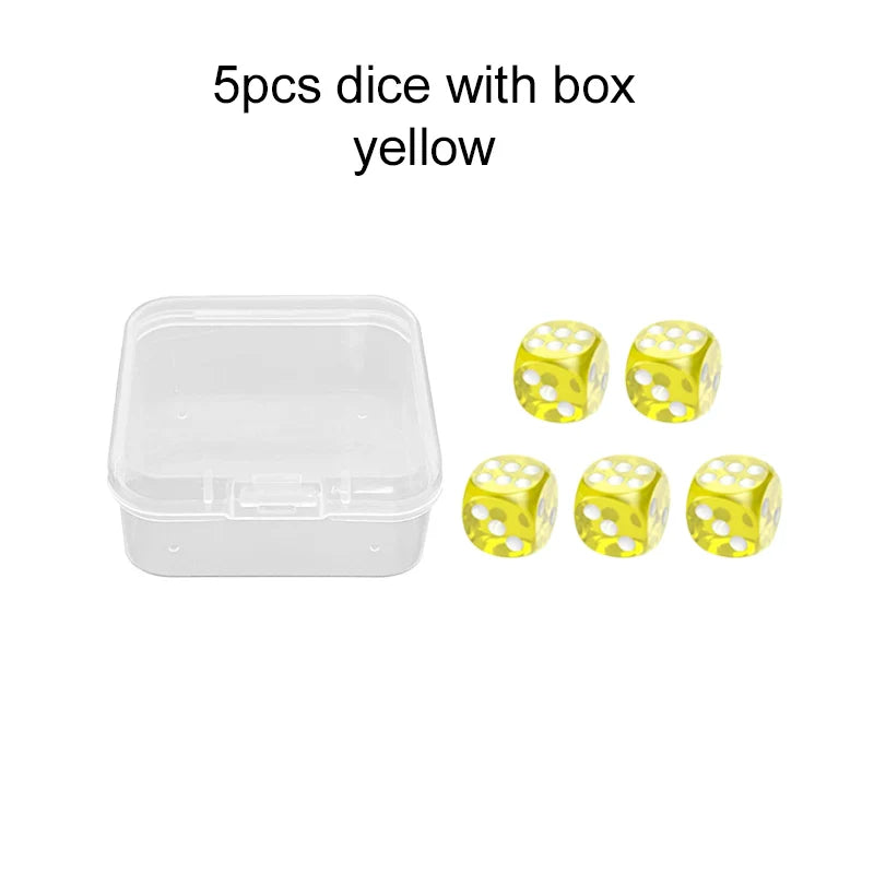 5pcs Six Sided Dice 14mm with Storage Box Transparent Color Acrylic Entertainment Board Game Accessories Gambling Props TMZ