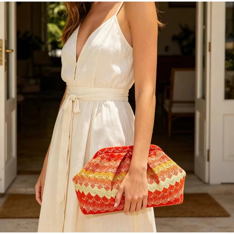 European American Retro Women Handbag Summer Elegant Bohemian Pleated Dinner Bag Fashionable Exquisite Versatile Party Phone Bag