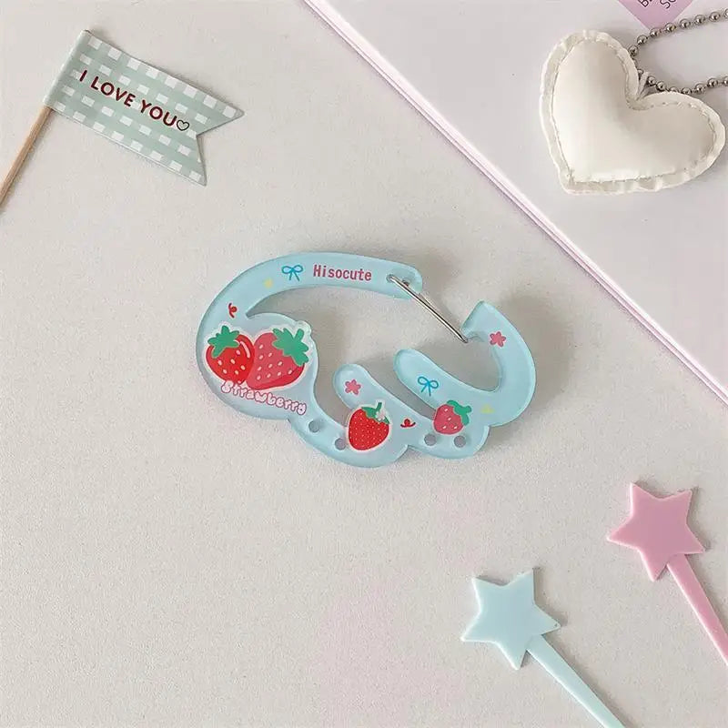 INS Candy Color Wings Shape Acrylic Carabiner Cute Strawberry Clover Mountaineering Buckle Keychain Multipurpose Keyring Hook