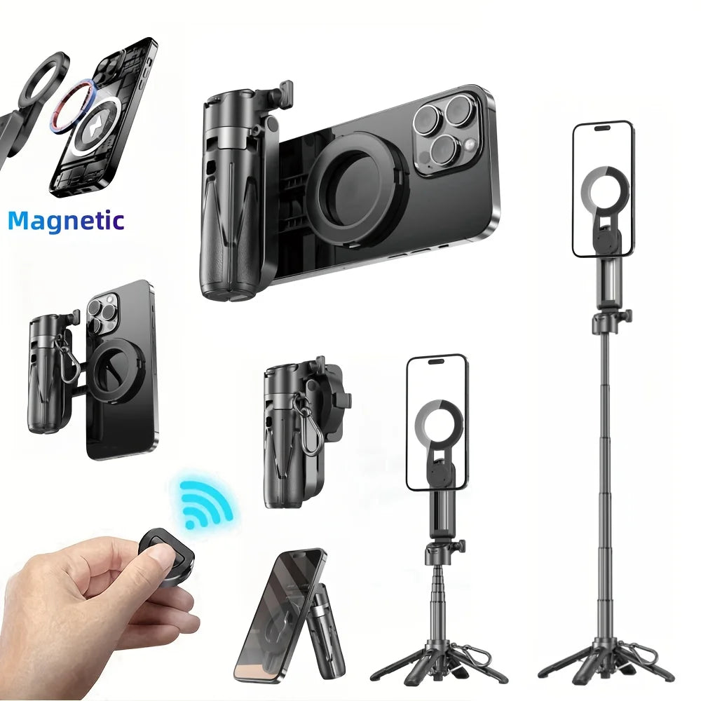 P15MiNi-C Upgraded Magnetic Selfie Stick Type-C Rechargeable Wireless Remote Controller 360° Rotation for Travel/ Live Streaming