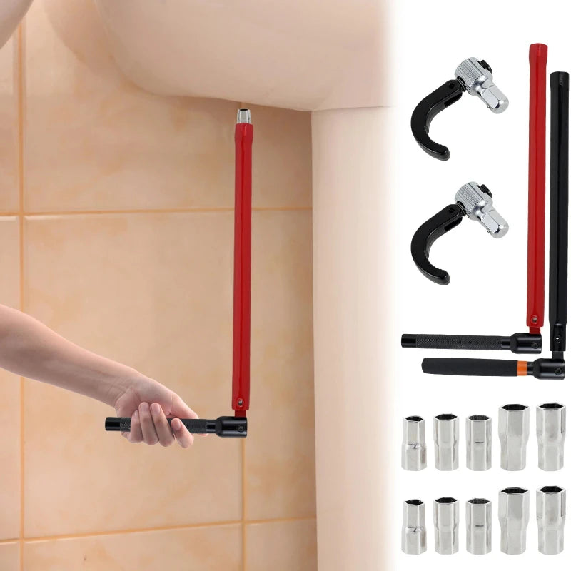 Professional Carbon Steel Faucet Wrench Plumber Tool with 5/6 Sockets and 1 Chuck Tap Back Nut for Sink Basin Installation