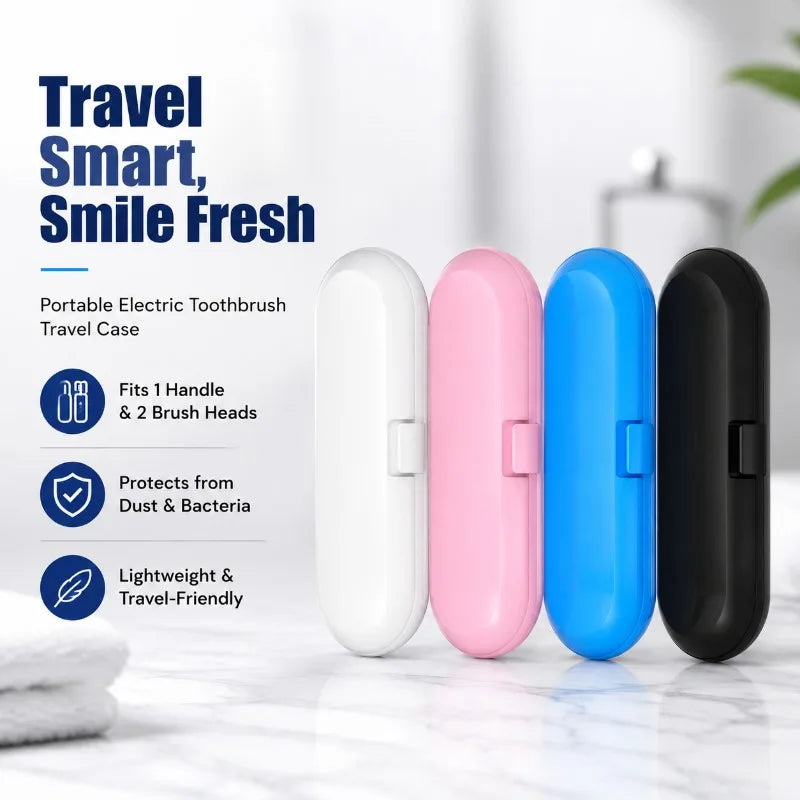 Portable Electric Toothbrush Travel Case, Compatible with Oral-B & Philips Sonicare, Fits 1 Handle and 2 Replacement Brush Heads