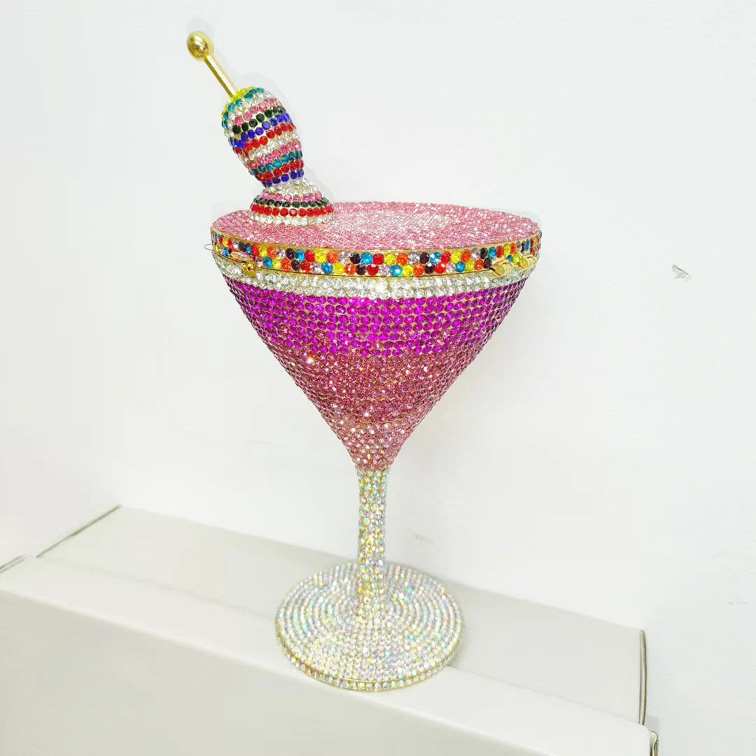 WHTUOHENG Martini Evening Bag Diamond Clutches Goblet Shape Crystal Party Rhinestone Wedding Clutch Cocktail Women Purse Handbag