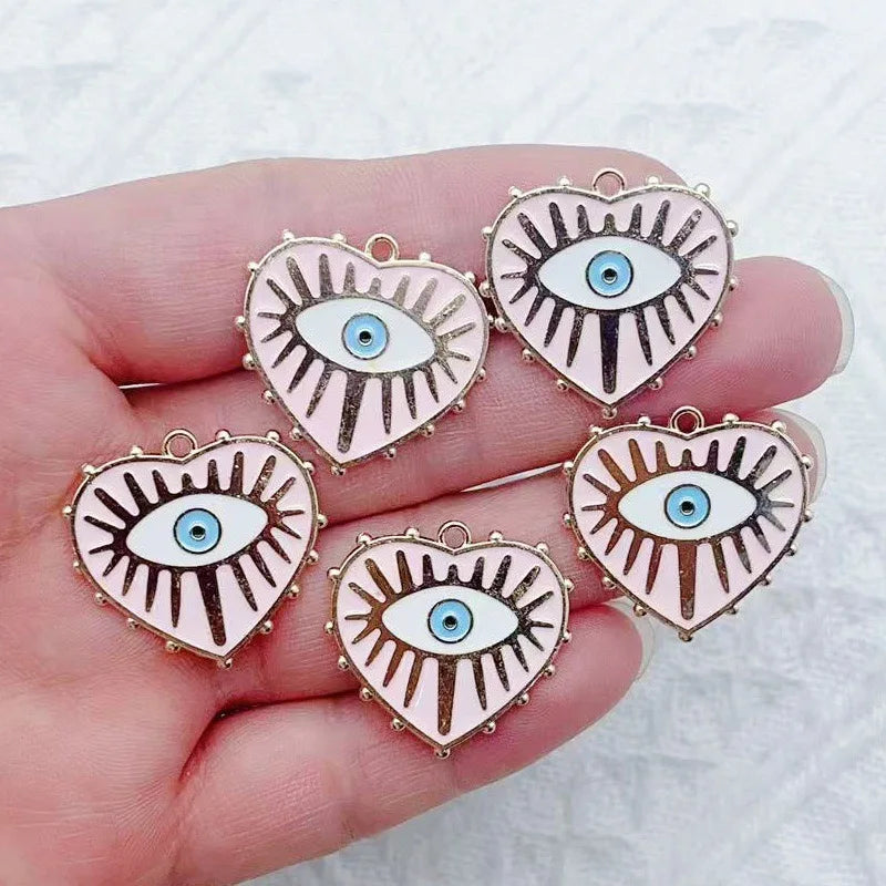 10pcs Evil Blue Eye Pendant Alloy Oil Drop Love Pendant DIY Necklace Keychain Devil Eye Pendant Jewelry