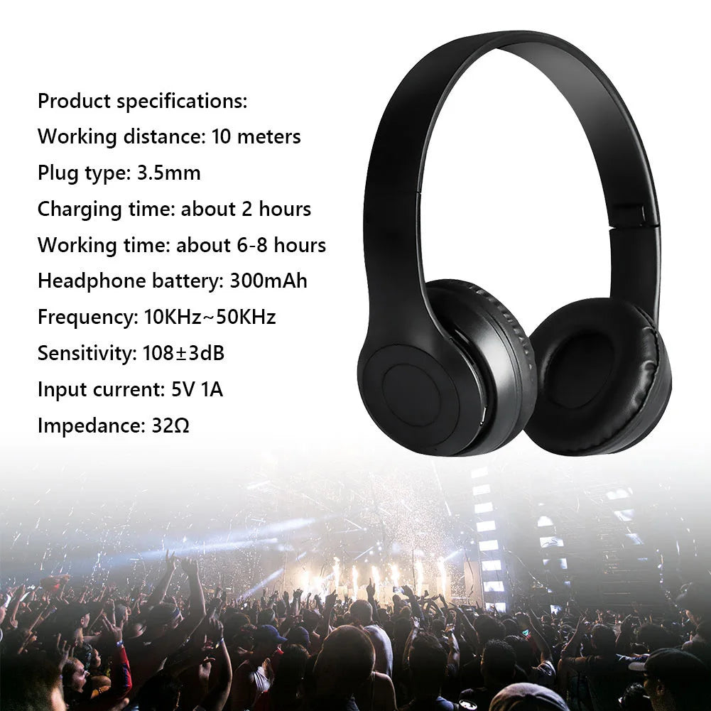 P47 Wireless Game Headset Noise Cancelling Sports BT5.0 Headphones Studio Pro Card Mp3 Player Support Hands-Free Built-in Mic