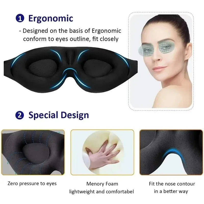 Black 3D Full Shading Sleep Eye Mask Relaxing Zero Pressure Soft Breathable Nap Mask To Relieve Eye Fatigue Stable Sleep Masks