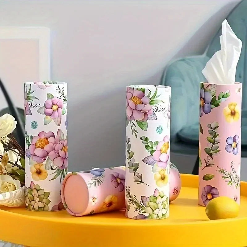 4-Pack of Car Tissue Boxes with Random Color and Floral Patterns, Creative Printed Hand-Tissue Boxes, Water-Resistant, Made from Virgin Wood Pulp, for Car Seats, 50 Sheets Per Box