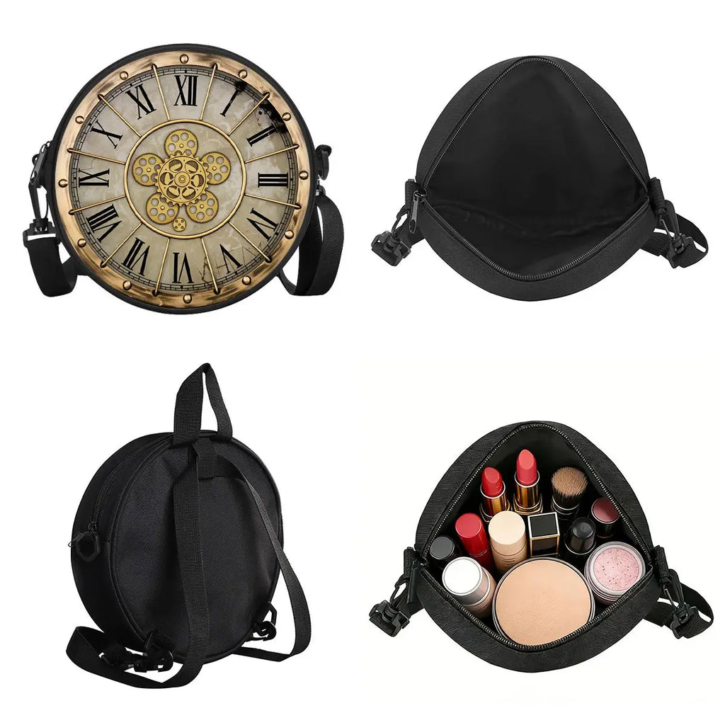 Clock Print Round Shoulder Bag Casual Messenger Bag Daily Adjustable Strap Crossbody Bag for Woman Best Gifts 2D Flat