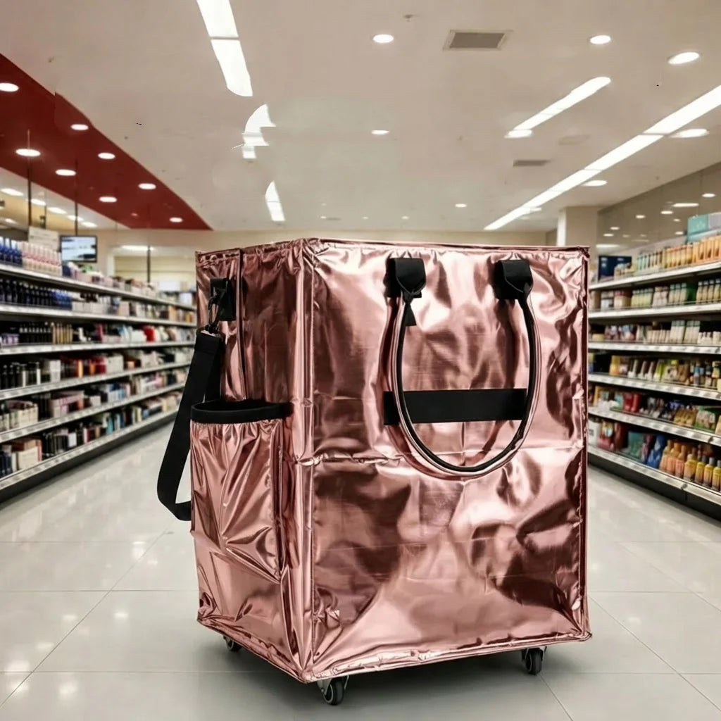 Foldable Wheeled Shopping Tote Bag Rolling Grocery Cart Bag Portable Travel Luggage Bag for Shopping Camping Travel Business