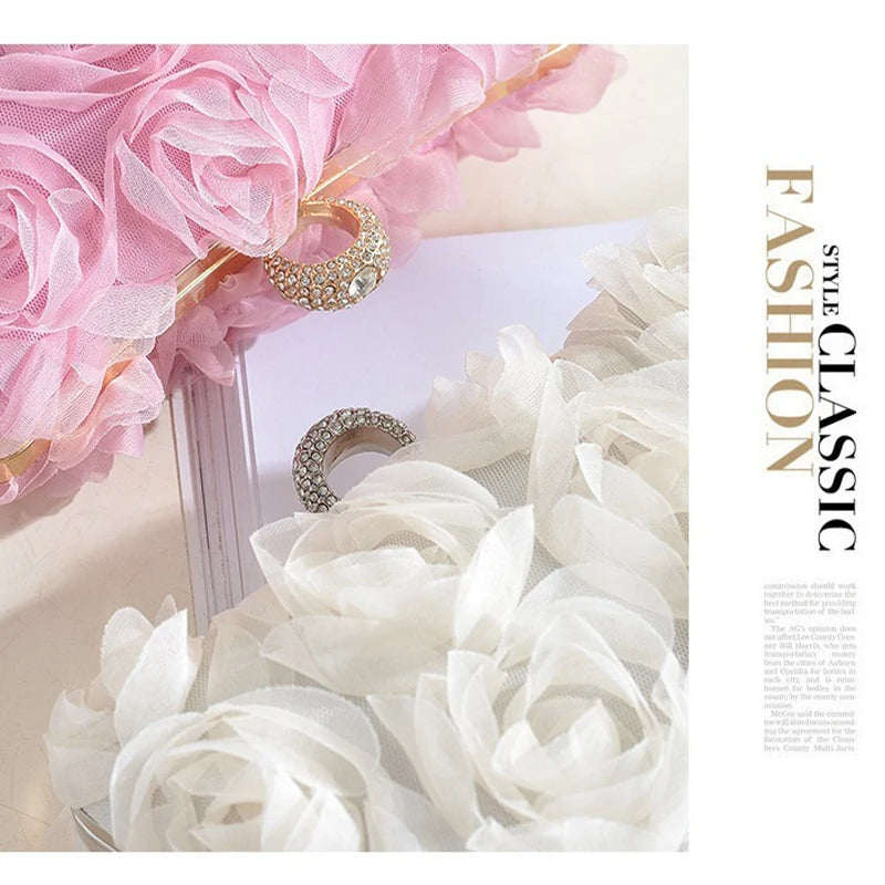 Wedding Dress Bag White Bride Clutches Ladies Party Handbag Purse Woman Evening Flower Bags Floral Wedding Shoulder Bags