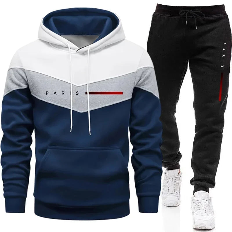 Paris Fashion Men's Hoodies Set Daily Casual Sports Hooded Sweatshirt and Jogger Pants Male Urban Trend Warm Pullover Tracksuit