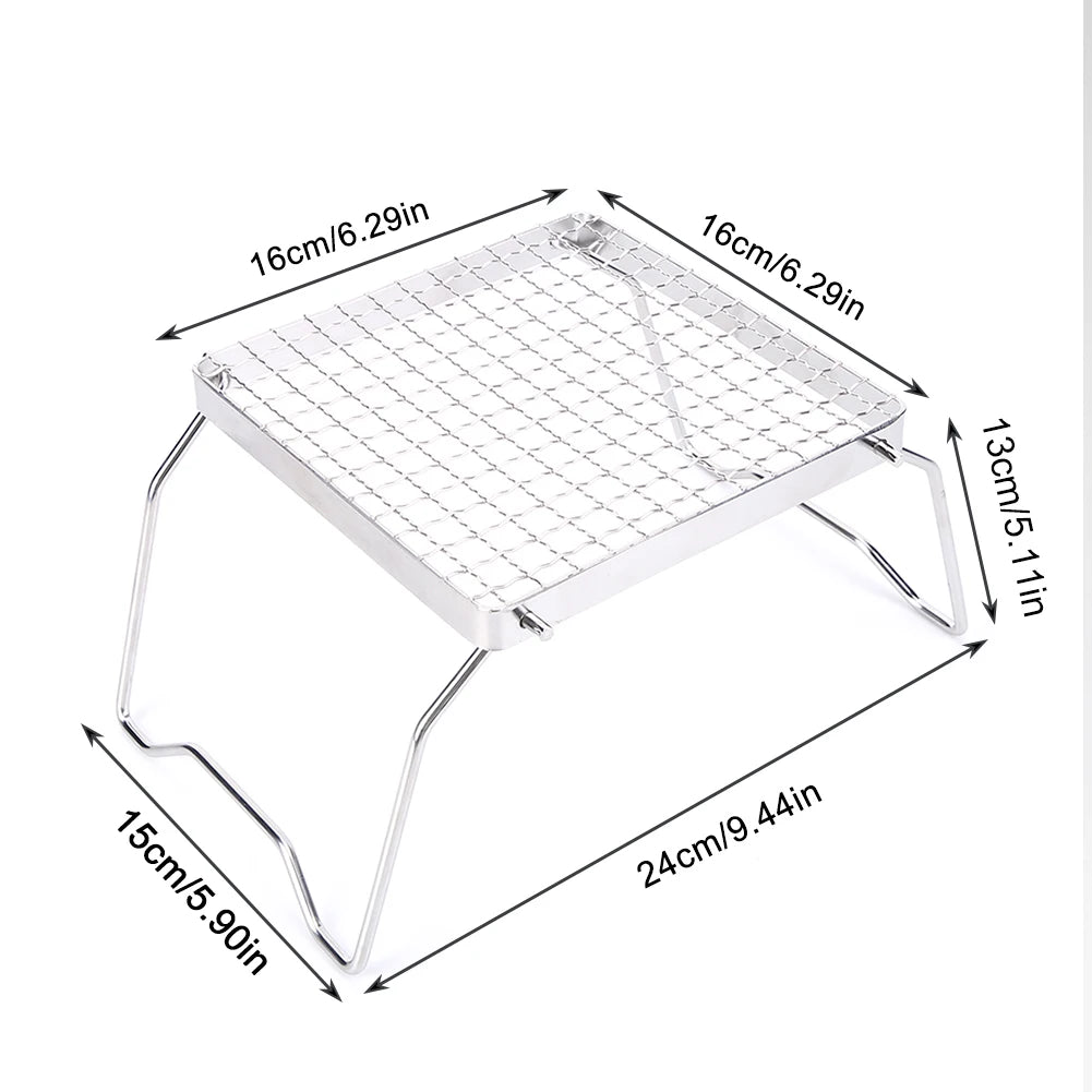 Mini Barbecue Grill Stand Stainless Steel Portable Burner Stand Heat Resistance Foldable Stove Pot Rack Barbecue Accessories