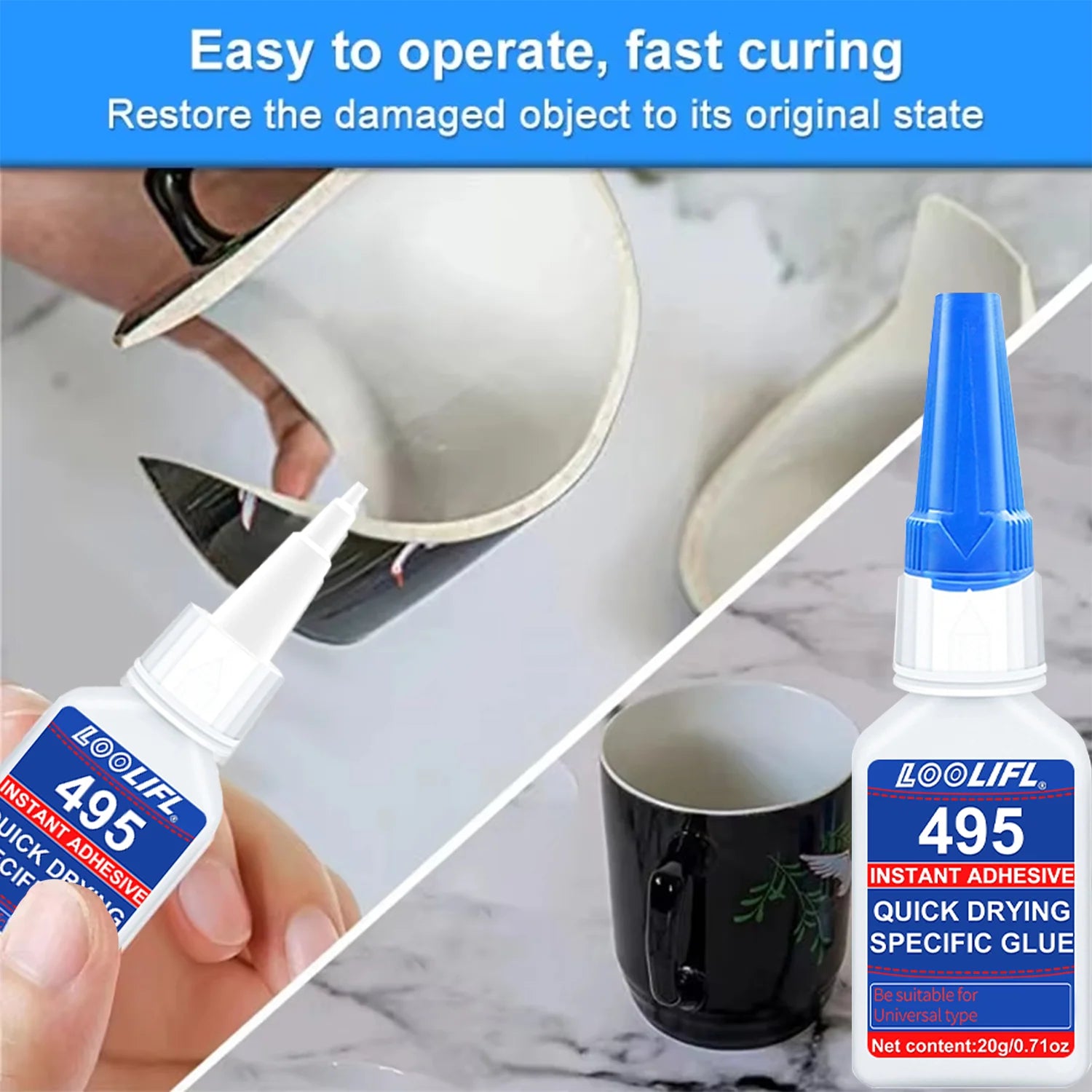LOOLIFL 1-7pcs 495 Super Glue Cyanoacrylate Adhesive Instant Quick-drying Leather Rubber Wood Glass Strong Bond Liquid Glue Tool